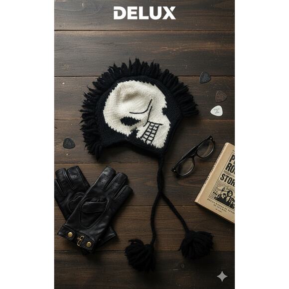Delux Handmade Skull Mohawk Knit Hat - Picture 1 of 6